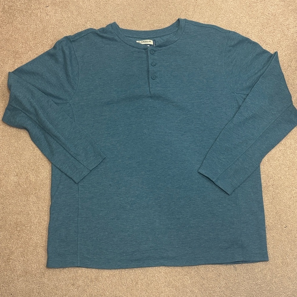 Magellan Outdoors Men’s Henley Long Sleeve Shirt – 2XL – Teal Blue | NWOT